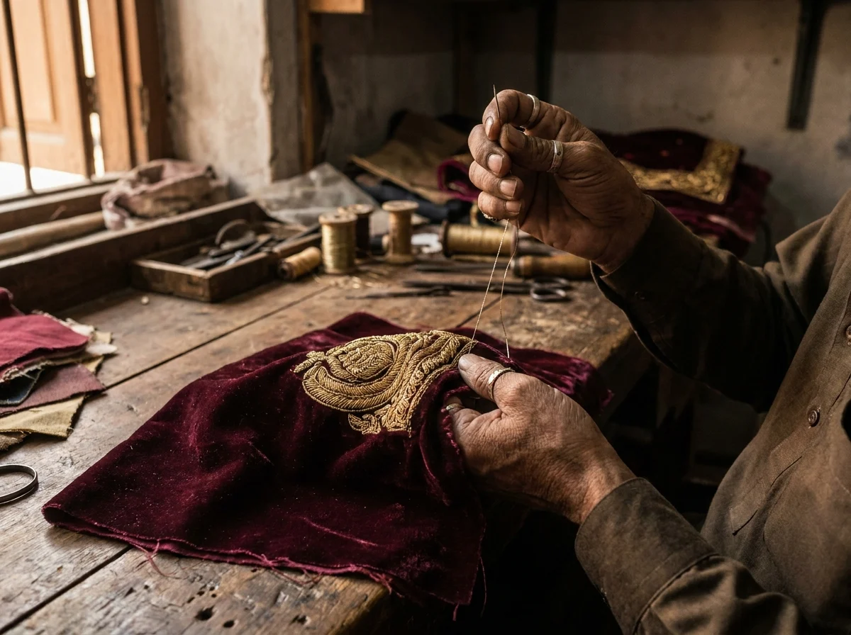 Artisan hand-finishing embroidery